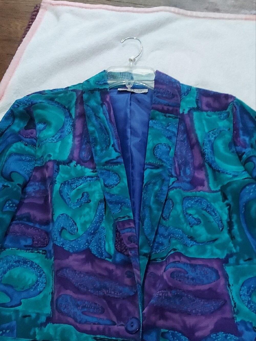 5 for $10 M&M Womens Teal & Purple Abstract Blazer Jacket - Picture 4 of 8
